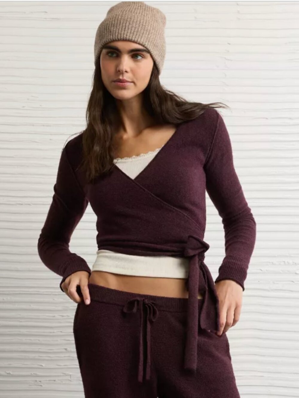 Maroon American Eagle So Soft Ballet Wrap Top Like New